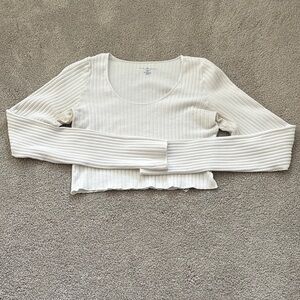White Ribbed Long Sleeve Crop Top